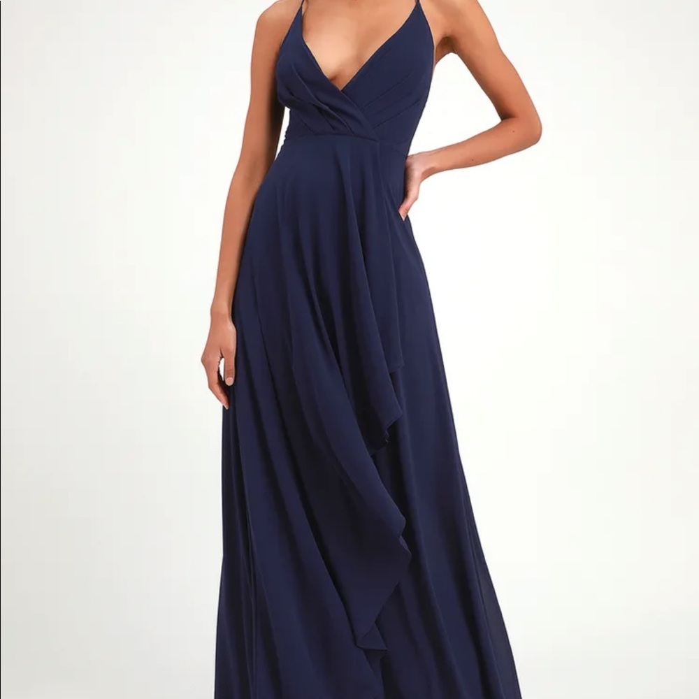 Lulu’s Navy Blue Backless Maxi Dress - Perfect for Bridesmaids